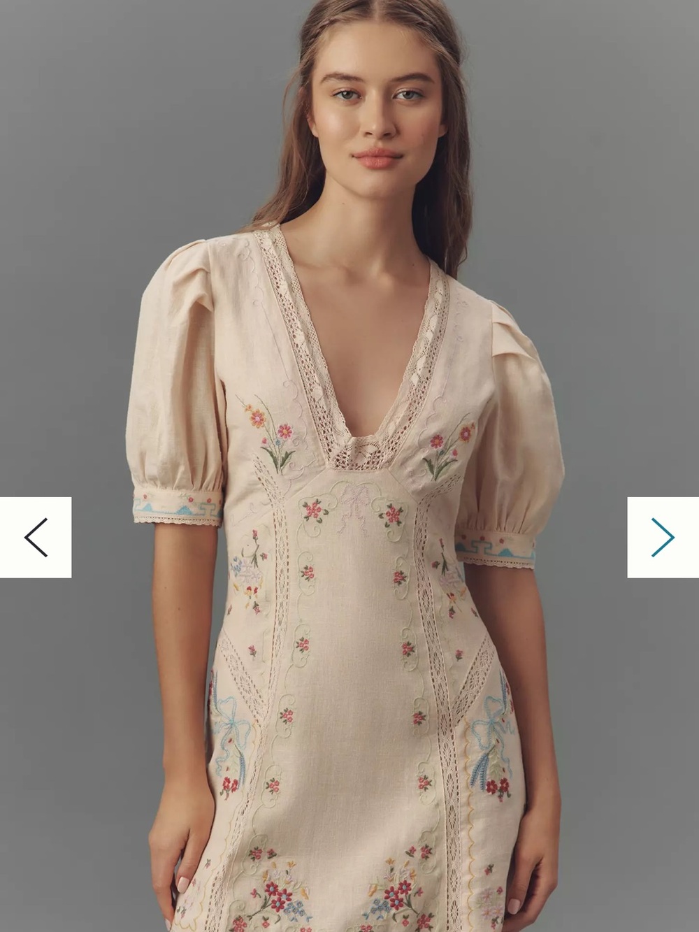 Anthropologie Boho Embroidered Cream V-Neck Mini Dress -#015 #122 - Picture 2 of 5